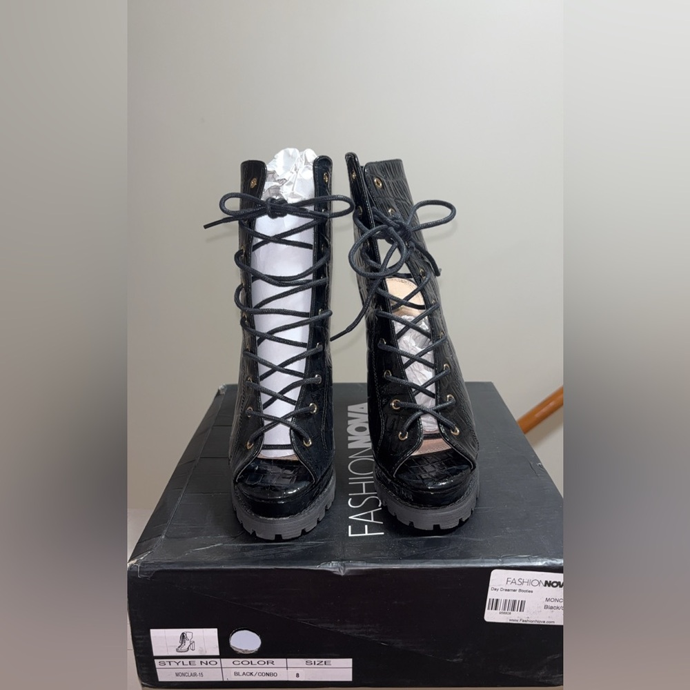 Fashion Nova Black Lace Up Boots
